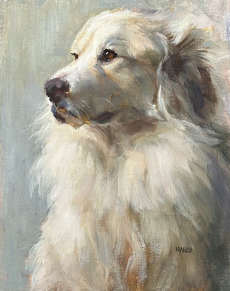 Johanne Mangi Artworks Gallery Great Pyrenees Painting, Dog Portraits Painting Oil, Abstract Dog Painting, Dog Commission, Artists Room, Jennifer Gennari, Oil Painting Basics, Arte Dachshund, Dog Portraits Illustration