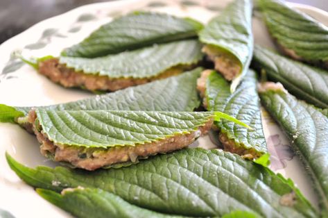 Pan-Fried Beef Patties (Wanja Jeon) and Stuffed Perilla Leaves (Kkaennip Jeon) Jeon Recipe, Great Sides, Perilla Leaves, Japanese Food Bento, Stuffing Ingredients, Korean Side Dishes, Beef Patties, Crepe Cakes, Spicy Soup