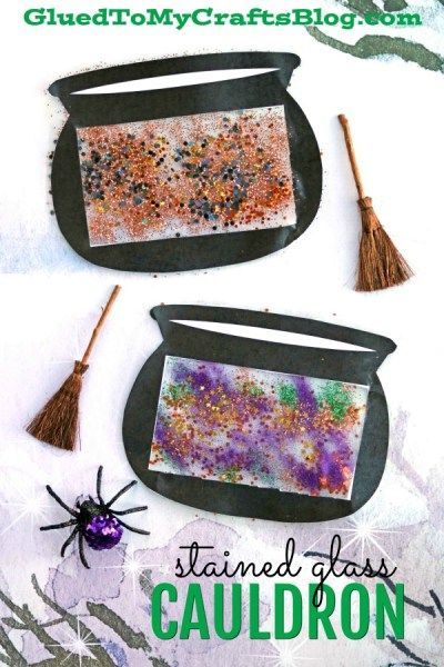 Stained Glass Witch Cauldron – Free Template - Halloween Kid Craft Idea. Cute activity for Halloween speech therapy! #gluedtomycrafts Simple Halloween Crafts For Kids, Simple Halloween Crafts, Halloween Speech Therapy, Halloween School Treats, Museum Education, Thema Halloween, Room On The Broom, Witch Cauldron, Fairy Halloween Costumes