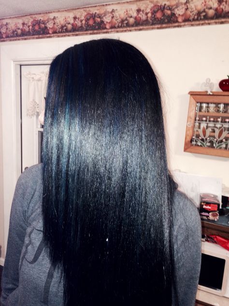 Jet black hair w/blue tint and blue highlights Jet Black Hair With Highlights Blue, Black Blue Tint Hair, Jet Black Hair Blue Tint, Black Hair Blue Tint, Michaela Core, Black Hair With Blonde Highlights, Light Ash Blonde Hair, Dark Hair Makeup, Blue Grey Hair