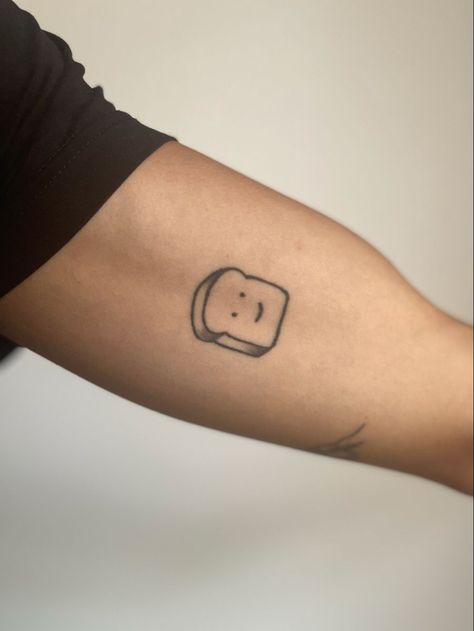 Small Brother Tattoos, Toast Tattoo Cute, Garlic Bread Tattoo, Banana Bread Tattoo, Slice Of Bread Tattoo, Bread And Butter Tattoo, Meatloaf Tattoo, Bread Tattoo Ideas, 2 Brothers Tattoo