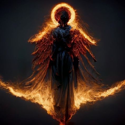 Dark Angel Tattoo, Fire Angel, Demon Aesthetic, Fire Demon, Greek Mythology Tattoos, Dragon Ball Art Goku, Cosmic Horror, Demon Art, Angel Tattoo