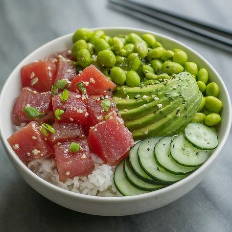 Avocado Poke Bowl, Poke Recipes, Avocado And Cucumber, Poke Bowl Recipe, Fresh Avocado, Poke Bowl, Bowl Recipe, Bowls Recipe, Cucumber