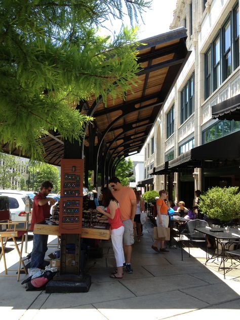 Street vendors in front of Grove Arcade building. Downtown Asheville NC Street Vendors Urban Design, Street Vendor Design, Street Market Architecture, Arcade Building, Arcade Architecture, Roman Bath House, Downtown Asheville Nc, Plaza Design, Street Vendors