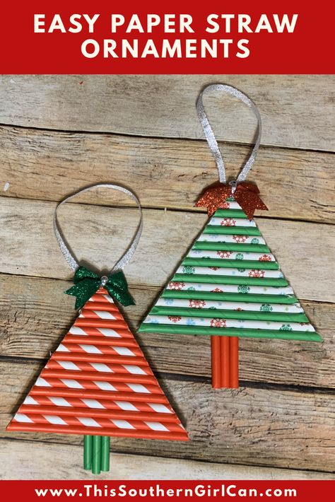 Paper Straw Christmas Craft, Paper Straw Christmas Ornaments, Straw Christmas Tree, Straws Crafts, Christmas Presents For Parents, Paper Straws Crafts, Drinking Straw Crafts, Straw Decor, Christmas Ornament Diy