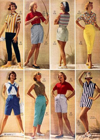 1950s Fashion Trends, 1950s Casual, 1950s Shorts, 50s Outfits, 1950 Fashion, Vintage Fashion 1950s, Outfits Mit Shorts, Fashion 1950s, Retro Shorts