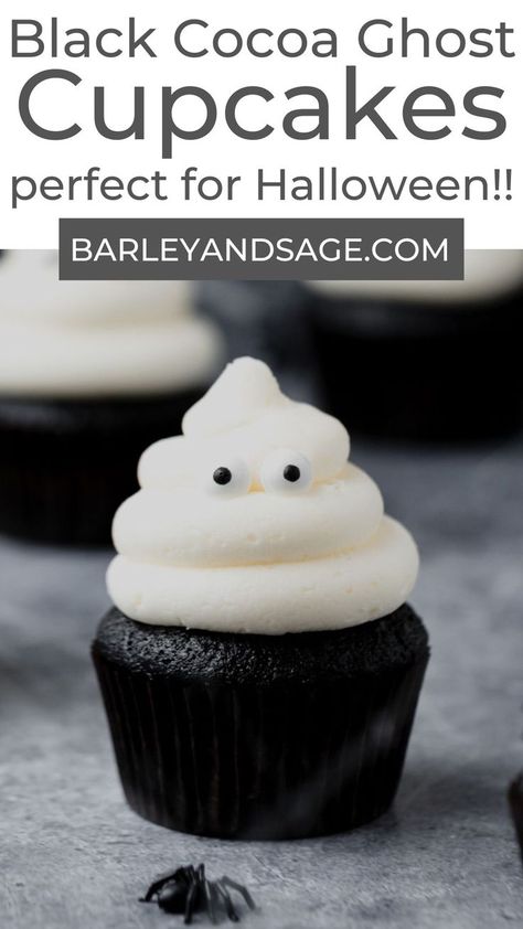 Black Velvet Cakes, Cupcake Cream, Ghost Cupcakes, Candy Eyes, Dutch Cocoa, Fun Halloween Treats, Fancy Cupcakes, Halloween Treats Easy, Rich Chocolate Cake