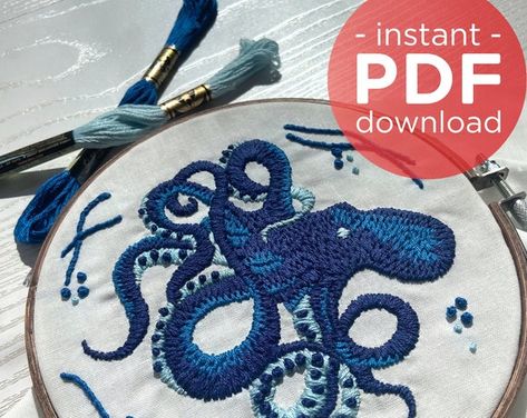 Hey, I found this really awesome Etsy listing at https://www.etsy.com/au/listing/1017017281/octopus-embroidery-hoop-pattern-digital Octopus Embroidery, Diy Octopus, Octopus Pattern, Embroidery Stitches Beginner, Whale Pattern, Pattern Template, Color Guide, Thread Colors, Hand Embroidery Pattern