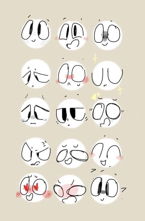 Chibi Happy Face, Different Eyes Drawing Cartoon, Cute Small Characters, Circle Eyes Drawing, Ahhhhhh Faster, How To Draw A Smile, Ideas De Comics, Cartoon Eyes Reference, Draw Cartoon Faces