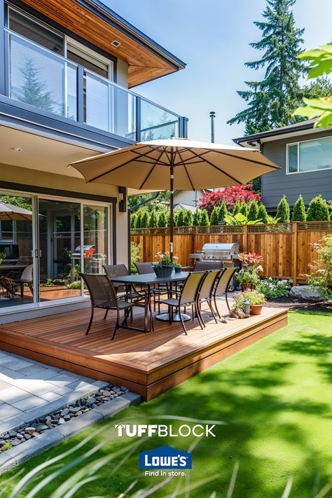 beautiful yard with patio deck on the back of a traditional modern home. Low Profile Deck, Build A Patio, Build A Deck, Building A Patio, Deck Patio, Diy Deck, Deck Ideas, Building A Deck, Walk Out