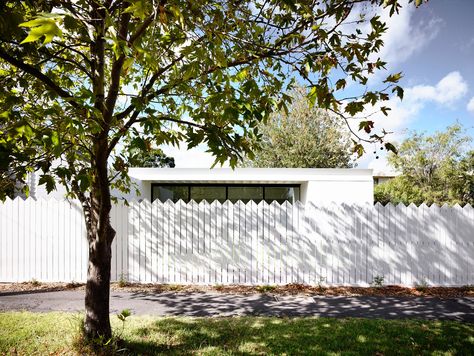 interesting picket fence, #whitefence#picketfence #frontgardent #picket    Westgarth Project - Kennedy Nolan - Interior & Architecture - Melbourne, VIC, Australia - Image 4 Traditional Japanese Architecture, Hitching Post, Ranch Exterior, Front Fence, White Fence, Maui Beach, Weird Plants, Architectural Firm, Outdoor House