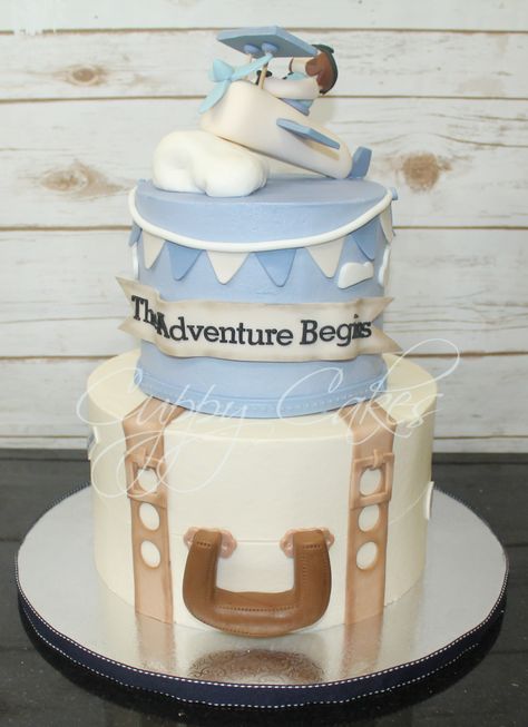 Travel Baby Shower Cake, Adventure Baby Shower Cake, Airplane Baby Shower Cake, Adventure Awaits Cake, Planes Birthday Cake, Airplane Baby Shower Theme, Vintage Airplane Baby Shower, Suitcase Cake, Jake Cake