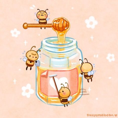 Cute Honey Bee Drawing, Honey Jar Illustration, Honey Jar Drawing, Miel Aesthetic, Honeybee Aesthetic, Honey Drawing, Honey Nails, Honey Aesthetic, Honey Illustration