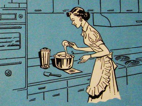 Detail from 1950s Nutone Mixer brochure. Roger Wilkerson, Vintage Housewife, Vintage Illustration Art, Mid Century Illustration, Retro Housewife, Vintage Baking, Vintage Illustrations, Retro Illustration, Pin Up Art