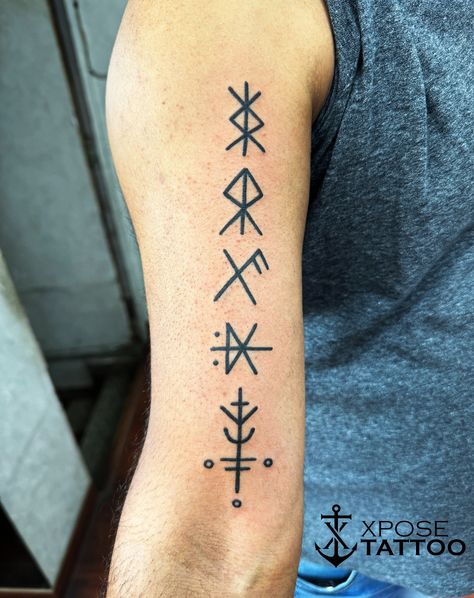 Runes Tattoo. "Channeling ancient wisdom with every mark—these runes tell a story written in ink and soul. ✨ #RunesTattoo #InkedWisdom #AncientSymbols" #xposetattoosjaipur #tattoolife #tattoo Protection Rune Tattoo, Rune Tattoo For Women, Talisman Tattoo, Runes Tattoo, Protection Rune, Rune Tattoo, Red Tattoo, Red Tattoos, Tell A Story