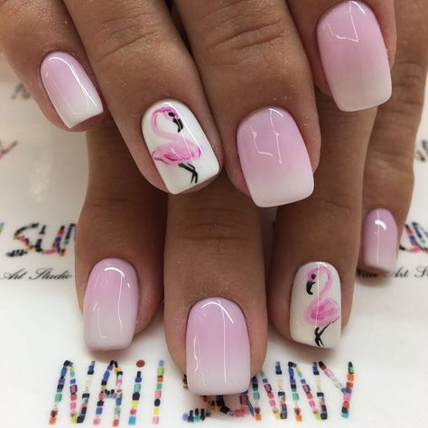 70 Square Nail Art Ideas | Art and Design Flamingo Nail Art, Flamingo Nails, Cruise Nails, Tropical Nails, Nail Design Inspiration, Nails Pink, Beach Nails, Nail Art Ideas, Nail Designs Summer