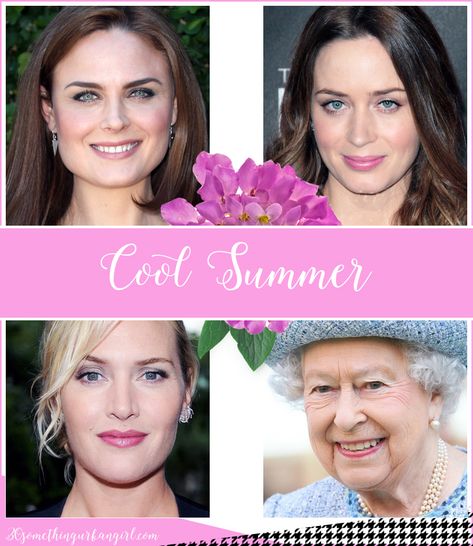 Cool Summer seasonal color celebrity examples by 30somethingurbangirl.com - Emily Deschanel, Emily Blunt, Kate Winslet, Queen Elizabeth // #coolsummer Deschanel Emily, Cool Summer Palette, Soft Summer Colors, Emily Deschanel, Cool Skin Tone, Winter Typ, Summer Color Palette, Seasonal Color Analysis, Color Me Beautiful