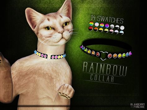 Blahberry Pancake's Rainbow Collar for Cats Sims 4 Cat, Sims Accessories, Pets Clothes, Sims Pets, Collar For Cats, Cute Dog Collars, Mesh Necklace, Sims 4 Characters, Sims Four