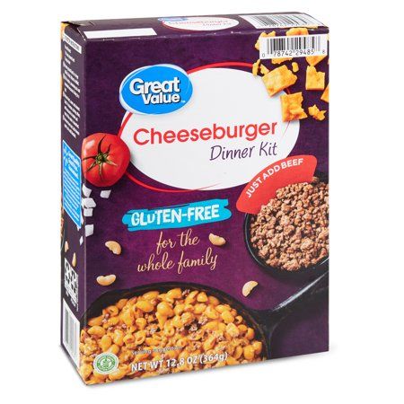 Great Value Gluten-Free Cheeseburger Macaroni Dinner Kit, 12.8 oz Dinner With Hamburger Meat, Dinner With Hamburger, Gluten Free Cheeseburger, Cheeseburger Macaroni, Gluten Free Foods, Gluten Free Dinner Easy, Frozen Dinners, Cheese Cultures, Free Groceries