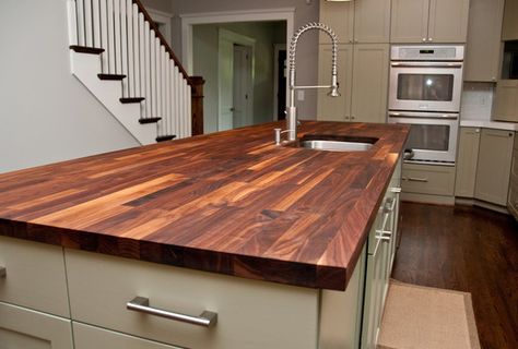 Compare 8 beautiful and durable kitchen counter options. Walnut Butcher Block Countertops, Block Countertops, Replacing Kitchen Countertops, Kitchen Remodel Countertops, Outdoor Kitchen Countertops, Butcher Block Kitchen, Countertop Options, Kitchen Countertop Materials, Butcher Block Countertops