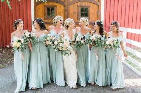 Sage green bridesmaids' dresses- The Wedding Story of Katie & Nicholas Galvin | WeddingDay Magazine Seafoam Bridesmaid Dress, Seafoam Green Bridesmaid Dress, Seafoam Green Wedding Colors, Seafoam Green Wedding, Spring Bridesmaids, Seafoam Wedding, Sage Green Bridesmaid Dresses, Sage Green Bridesmaid, Young Wedding