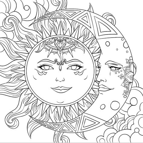 Moon Coloring Pages For Grown Ups, Celestial Coloring Pages Free Printable, Coloring Pictures For Adults Beautiful Free Printable, Celestial Coloring Pages, Moon Coloring Pages Free Printable, Wiccan Coloring Pages, Spiritual Coloring Pages, Witch Coloring Pages For Adults, Hippie Coloring Pages