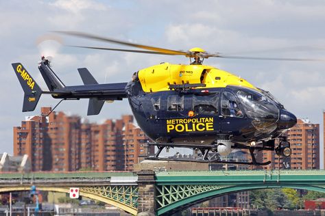 Metropolitan Police EC145 | Metropolitan Police EC145 helicopter at the London Heliport.  For more information and the latest news on the Metropolitan Police's Air Support Unit, follow them on Twitter at @mpsinthesky Met Police, Police Helicopter, Bell Helicopter, London Wallpaper, Big Birds, Police Truck, Traffic Police, London Police, Metropolitan Police