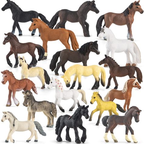 PRICES MAY VARY. Contains 18 pieces of realistic horse toy figures, a huge hit for horse lovers. Size of pony figurines are around 2.5 inches, well designed to fit little hand, good choice as learning and educational toys for kids age 3 and up. Each horse can stand on their own and the postures and colors are different. Made of high quality solid materials with hand-painted craft, the mini horse details are realistic and attractive. Recommended for use as party favors, cupcake topper, school pro Horse Party Favors, Farm Animal Toys, Birthday Pinata, Tiny Horses, Horse Birthday Parties, Horse Party, Decoration Cake, Pony Horse, Mini Horse