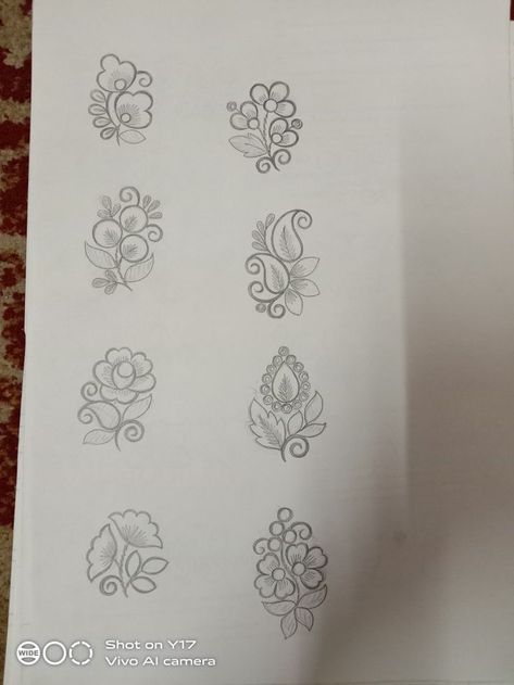 Handwork Butti Design, Hand Embroidery Butta Design, Embroidery Boti Designs, Butti Embroidery Designs, Boota Embroidery Design, Aari Flower Design Tracing, Butti Design Sketch, Embroidery Butta Design, Embroidery Patterns Flowers