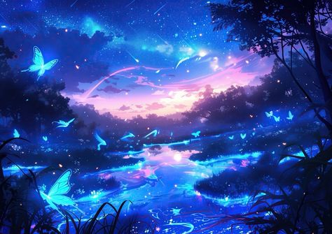 Background Glow, Dreamy Illustration, Glowing Butterfly, Dreamy Nature, Light Vs Dark, Butterfly Background, Night Background, Header Banner, Night Vibes