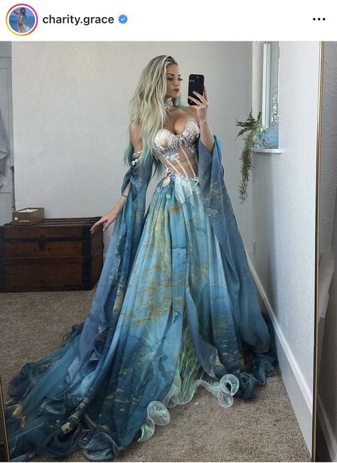 Fae Creatures, Charity Grace, Dress Ruffles, Fantasy Dresses, Blue Mermaid, Fantasy Gowns, Fairytale Dress, Mermaid Evening Dresses, Fantasy Dress