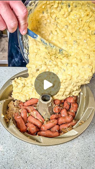 Food Dudes | Learned this recipe from a Real cowboy 🤠 in Texas | Instagram Recipes With Bbq Pork, Camping Easy Meals, Recipes With Little Smokies, Cowboy Cornbread Recipe, Cowboy Chow, Cowboy Party Food, Western Food Ideas, Cornbread Casseroles, Brunch Party Food