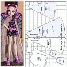 Free Printable Monster High Doll Clothes Patterns - Bing images Sleeveless Cloak, Make Outfits, Diy Clothes Patterns, Basic Dress Pattern, Monster High Doll Clothes, Monster High Clothes, High Clothes, Barbie Sewing Patterns, Doll Clothes Patterns Free