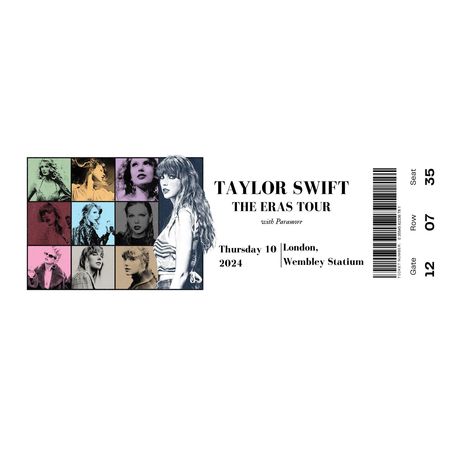 Eras Tour Ticket Template, Eras Tour Ticket, Taylor Swift Tickets, Concert Ticket, Ticket Template, Concert Tickets, Paramore, 2024 Vision, Eras Tour