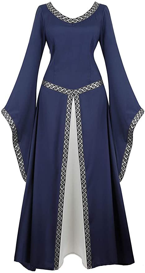 Amazon.com: Womens Irish Medieval Dress Renaissance Costume Retro Gown Cosplay Costumes Fancy Long Dress Deep Blue-L: Clothing Black Medieval Dress, Retro Gown, Medieval Costume Women, Womens Medieval Dress, Queen Gown, Irish Dress, Victorian Costume, Medieval Costume, Medieval Dress