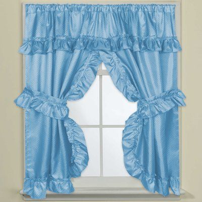 Sweet Home Collection Elegant Solid Semi-Sheer Rod Pocket Curtain Panels Curtain Color: Ivory Blue Bathroom Curtains, Curtains With Attached Valance, Priscilla Curtains, Window Scarf, Bathroom Window Curtains, Bathroom Curtain Set, Ruffle Curtains, Bathroom Window, Ruffle Fabric