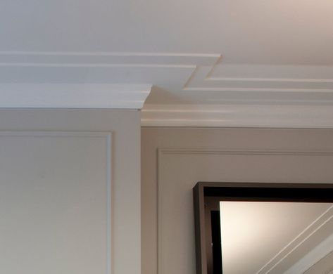 Flat Crown Molding, Modern Crown Molding, Crown Molding Styles, Molding Detail, Drywall Ceiling, Transitional Exterior, Historic Renovation, Ceiling Detail, Transitional Living