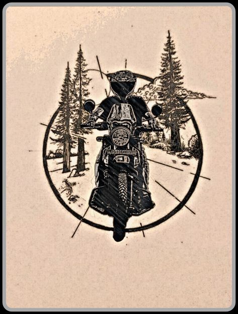 Motocycle Tattoo Idea, Triumph Tattoo, Moto Camping, Dj Tattoo, Biker Logo Design, Bike Art Print, Meaningful Paintings, Club Tattoo, Enfield Himalayan