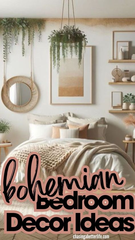 Transform your bedroom into a bohemian paradise with 31 dreamy Boho decor ideas! Discover how to blend color, texture, and artistic flair for a cozy retreat. Click for boho-chic inspiration! 🌸 #BohoBedroom #HomeDecor #InteriorDesign #BohemianStyle Calming Boho Bedroom, Boho Chic Bedroom Decor, Bedroom Decor Bohemian, Boho Decor Ideas, Boho Bedroom Decor Ideas, Boho House Decor, Boho Lighting, Pattern Draping, Diy Room Divider