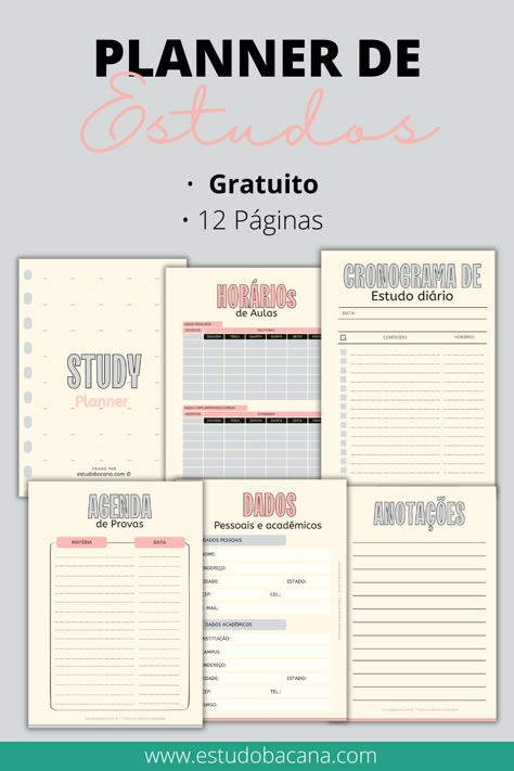 Planner de Estudos em PDF Grátis Para Imprimir (Modelo 3 Estudo Bacana©) Planners 2025, Digital Study Planner, Student Daily Planner, Daily Planner Stickers, Best Daily Planner, Daily Planner Design, Planner Diario, Daily Planner Printables Free, Planner Tabs