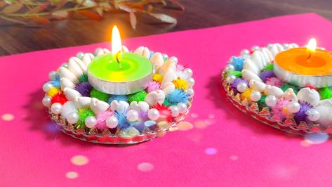 Candle holders Diya Stand, Make A Candle, Diwali Decoration Ideas, Diwali Decoration, Tea Light Candle Holder, Diwali Decorations, Candle Stand, Light Candle, Tealight Candle Holders