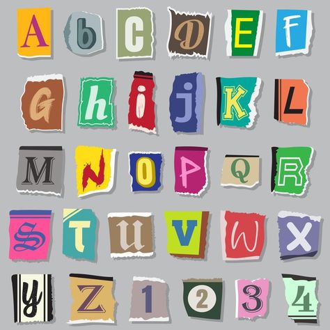 alfabeto colorido con letras arrancadas de periódicos Letters Drawing, Cute Fonts Alphabet, Paper Letters, Colorful Alphabet, S Alphabet, Letters Alphabet, Alphabet Clipart, Art Deco Patterns, Kawaii Doodles