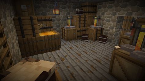 Minecraft Cleric House Interior, Minecraft Pirate Ship Interior, Minecraft Brewery Ideas, Minecraft Weaponsmith Interior, Minecraft Medieval Tavern Interior, Minecraft Medieval Furniture, Medieval Tavern Minecraft, Minecraft Torture Room, Minecraft Medieval Kitchen