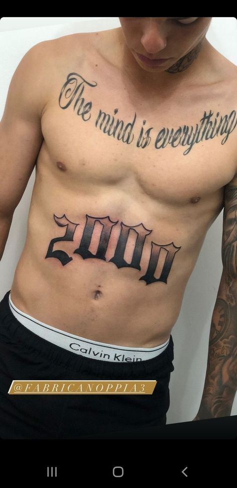 Stomach Number Tattoo, Male Stomach Tattoos, Lower Abdomen Tattoo Men, Belly Tattoo Men, Collarbone Tattoo Men, Stomach Tattoos For Guys, Belly Button Tattoo, Ab Tattoo, Chicanas Tattoo