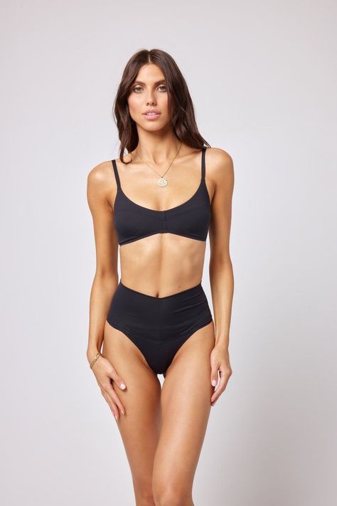 Gone Bananas Beachwear - San Diego's Best Swimwear and Bikini Shop Pose References, Feeling Confident, L Space, High Tide, High Waist Bottoms, Bralette Tops, Black Fabric, Lay Flat, Classic Black