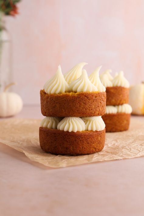 Mini Pumpkin Cakes - Marisa Bakes Pumpkin Cakes, Fluffy Cream Cheese Frosting, Cream Cheese Frosting Cake, Small Cakes, Cake Printing, Layer Cakes, Dessert Ingredients, Pastry Bag, Pumpkin Cream