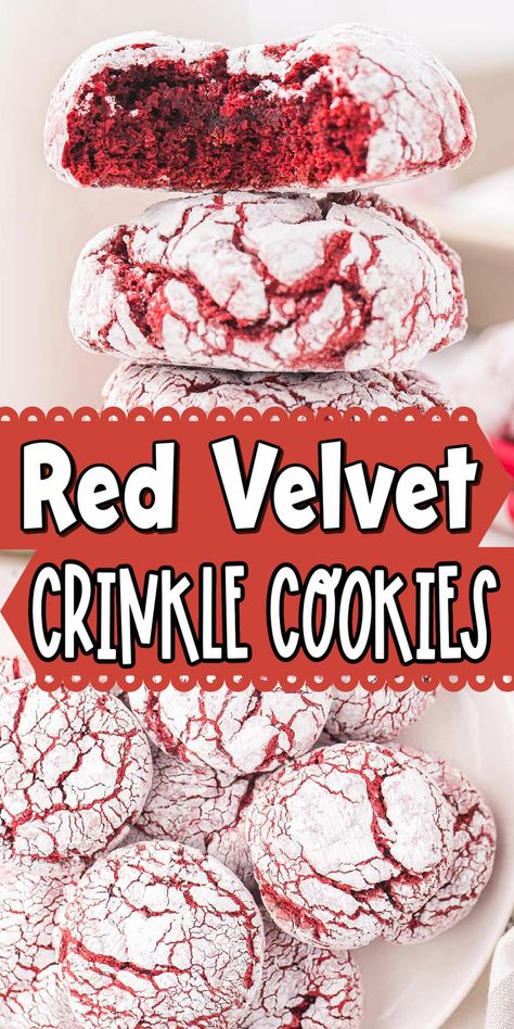 Red Velvet Crinkle Cookies Red Velvet Cake Mix Crinkle Cookies, Red Velvet Cookies With Cream Cheese Frosting, Cake Mix Red Velvet Cookies, Red Velvet Cookies With Cream Cheese, Red Velvet Christmas Cookies, Red Velvet Crumble Cookies, Breakfast Chili, Whip Cookies, Simple Cookie Recipe