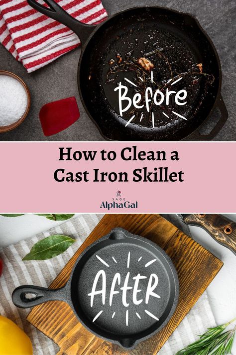 The ultimate guide on how to clean cast iron skillets, pans, Dutch ovens, and griddles effortlessly. This expert advice breaks down the process into 3 simple steps, ensuring your cookware lasts for generations. Whether it's maintaining the perfect seasoning or tackling tough residue, it covers everything you need to clean cast iron. Perfect for beginners and seasoned chefs alike, this guide simplifies cast iron care, making it easy to incorporate these timeless pieces into your cooking routine. Clean A Cast Iron Skillet, Clean Cast Iron, Season Cast Iron Skillet, Cast Iron Care, Cast Iron Skillets, Cast Iron Frying Pan, Cast Iron Cleaning, Seasoning Cast Iron, Dutch Ovens