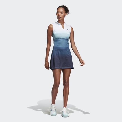 Parley Dress White / Easy Blue DP0267 Adidas Parley, White Tennis Dress, Cute Golf Outfit, Adidas Skirt, Tennis Outfits, Tennis Outfit Women, Adidas Country, Sport Dress, Tennis Clothes