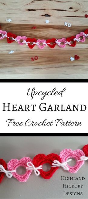 Crochet Heart Garland, Crochet Wreaths, Valentine Crochet, Hearts Crochet, Crocheted Heart, Crochet Valentines, Crochet Valentine Patterns, Crochet Holiday, Valentine Garland